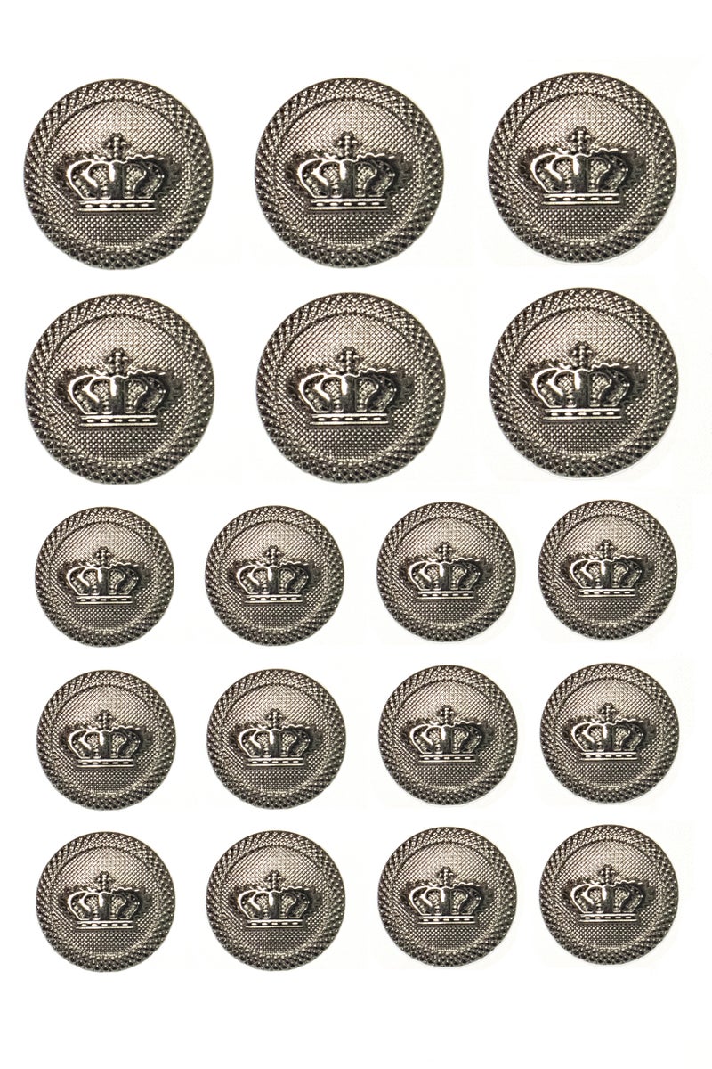 Premium Crown Metal Buttons – 18 Piece Set | Antique Black Finish, Shank Back, Durable for Coats, Jackets, Blazers, Uniforms & DIY Crafts ( 6pcs 32L & 12pcs 28L) - Image 1