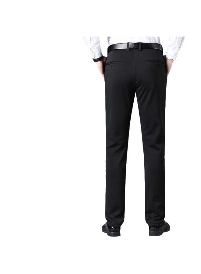 Men's Black Slim-Fit Ankle-Length Casual Pants with Elastic Waist, Lightweight & No-Iron - Image 2