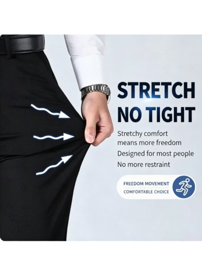 Men's Black Slim-Fit Ankle-Length Casual Pants with Elastic Waist, Lightweight & No-Iron - Image 4