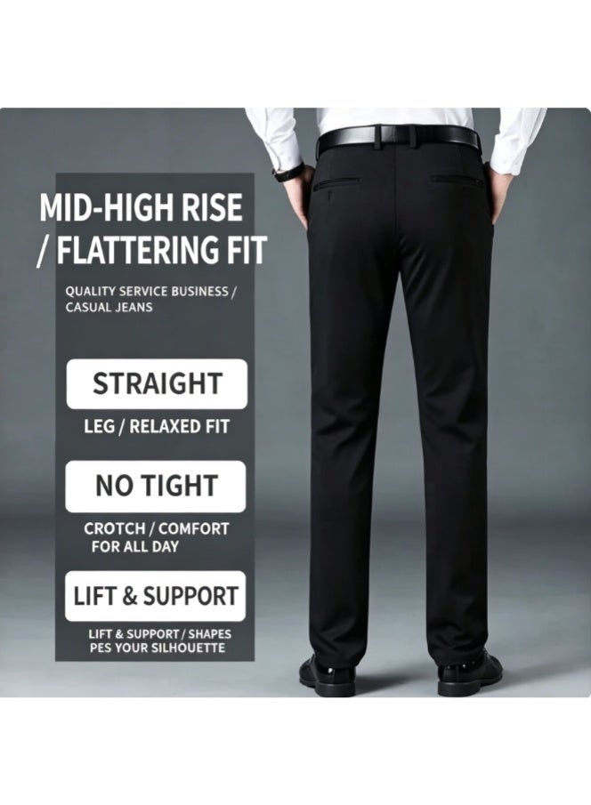 Men's Black Slim-Fit Ankle-Length Casual Pants with Elastic Waist, Lightweight & No-Iron - Image 3