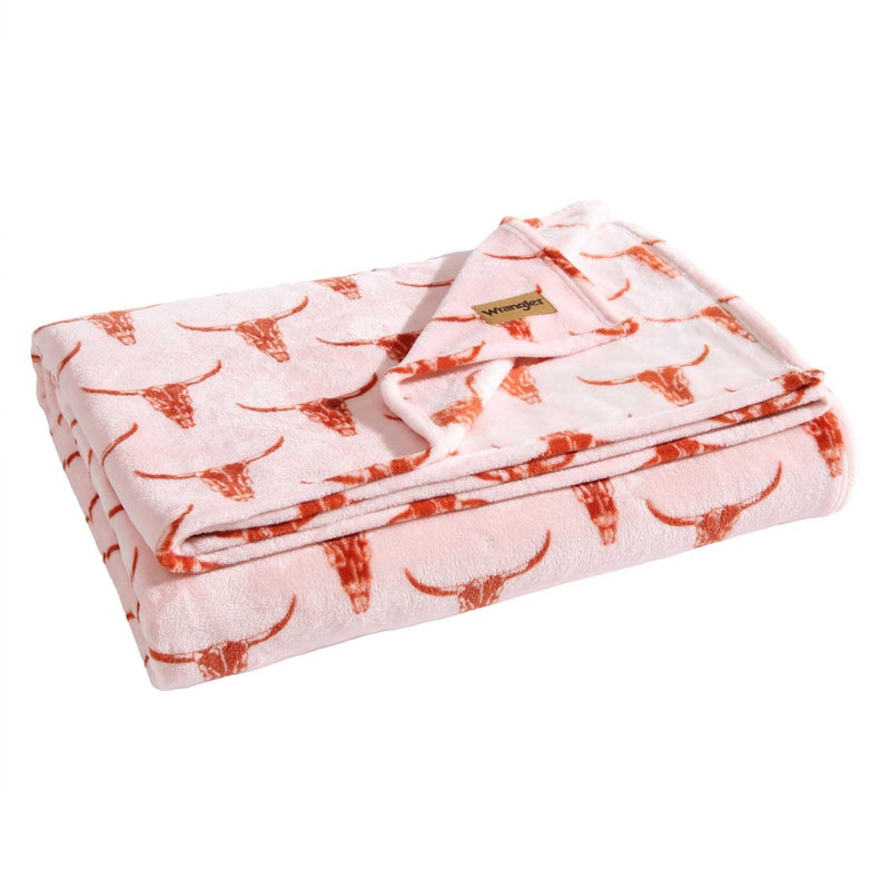 Wrangler رانجلر - بطانية فخمة ناعمة من الفليس مستوحاة من يلوستون  أغطية سرير فاخرة ناعمة للسرير أو الأريكة (رأس ثور خوخي  كامل/ملكة) - Image 1