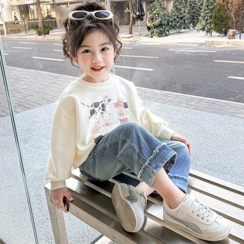 Girls Back Pocket Love Straight Pants Fashion Little Girl Jeans Children'S Trousers - Image 3