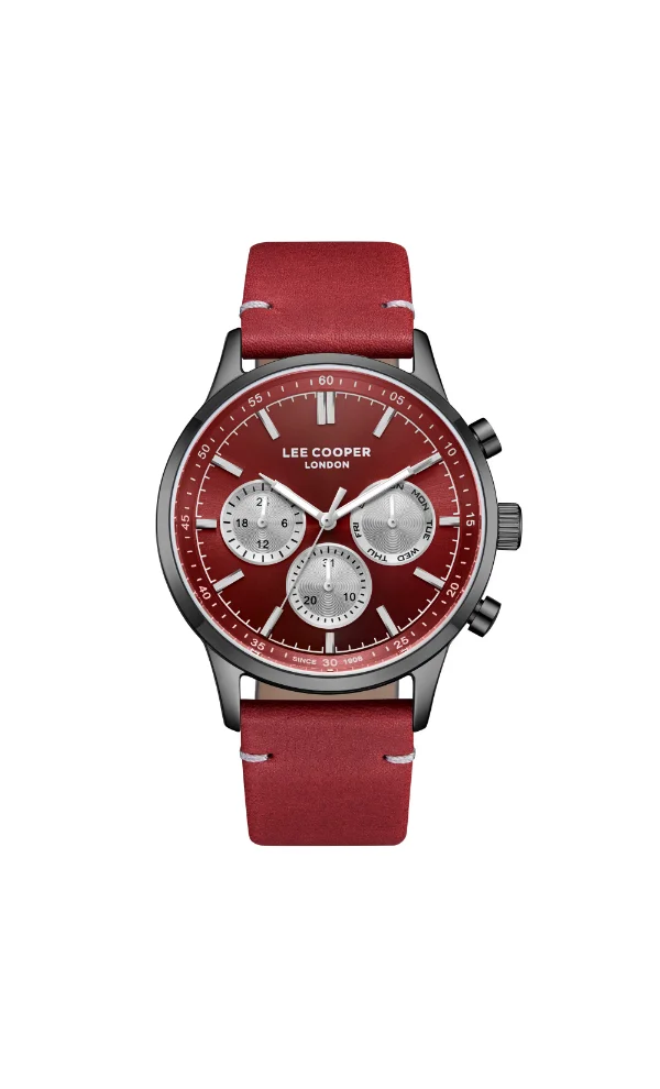 Lee Cooper Men's Multi Function Display Watch With Red Leather Strap - LC08001.688