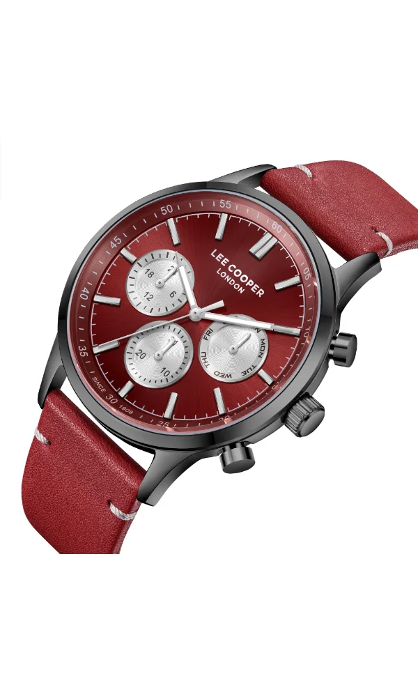 Lee Cooper Men's Multi Function Display Watch With Red Leather Strap - LC08001.688