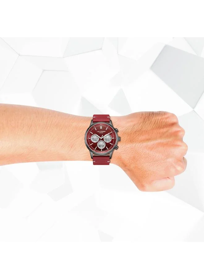 Lee Cooper Men's Multi Function Display Watch With Red Leather Strap - LC08001.688