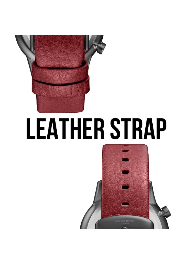 Lee Cooper Men's Multi Function Display Watch With Red Leather Strap - LC08001.688