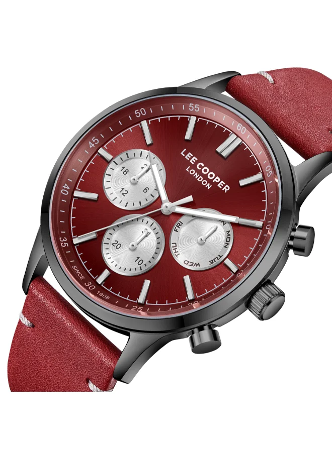 Lee Cooper Men's Multi Function Display Watch With Red Leather Strap - LC08001.688