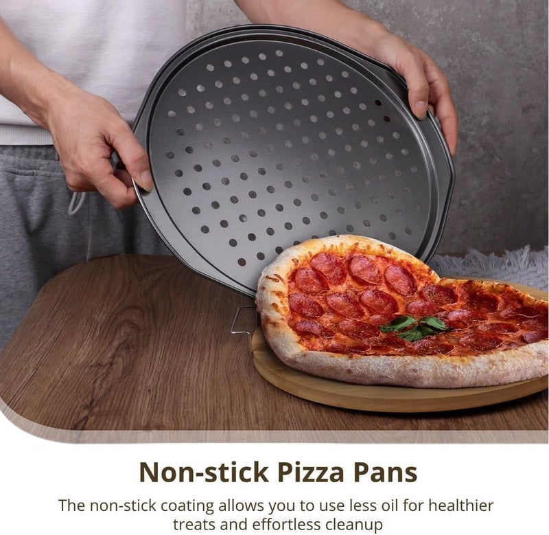 2-Pack 14-Inch Pizza Crisper Pans, Non-Stick Carbon Steel with Handles, Perforated Baking Trays for Even, Crispy Pizza - Image 4