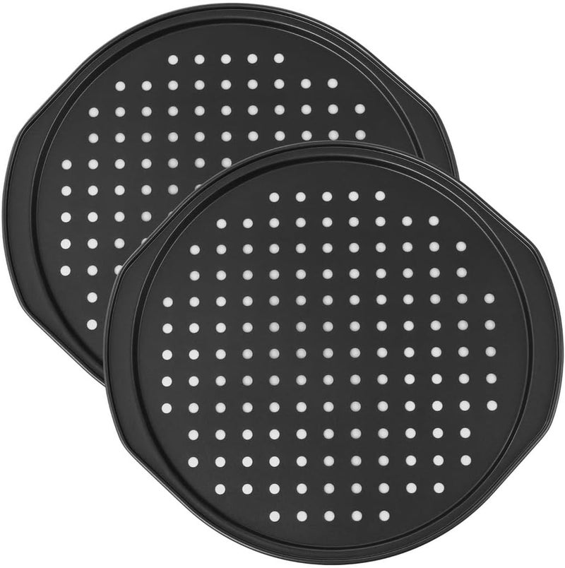 2-Pack 14-Inch Pizza Crisper Pans, Non-Stick Carbon Steel with Handles, Perforated Baking Trays for Even, Crispy Pizza - Image 2