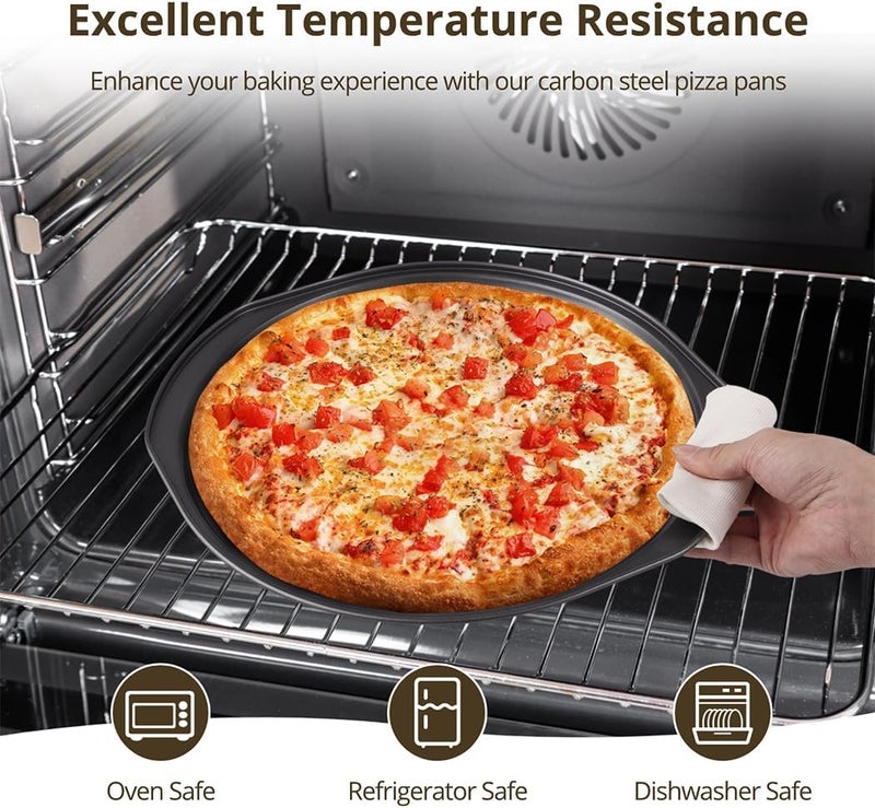 2-Pack 14-Inch Pizza Crisper Pans, Non-Stick Carbon Steel with Handles, Perforated Baking Trays for Even, Crispy Pizza - Image 3