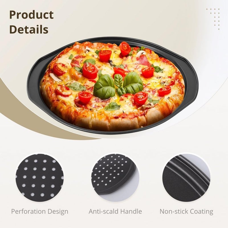 2-Pack 14-Inch Pizza Crisper Pans, Non-Stick Carbon Steel with Handles, Perforated Baking Trays for Even, Crispy Pizza - Image 5