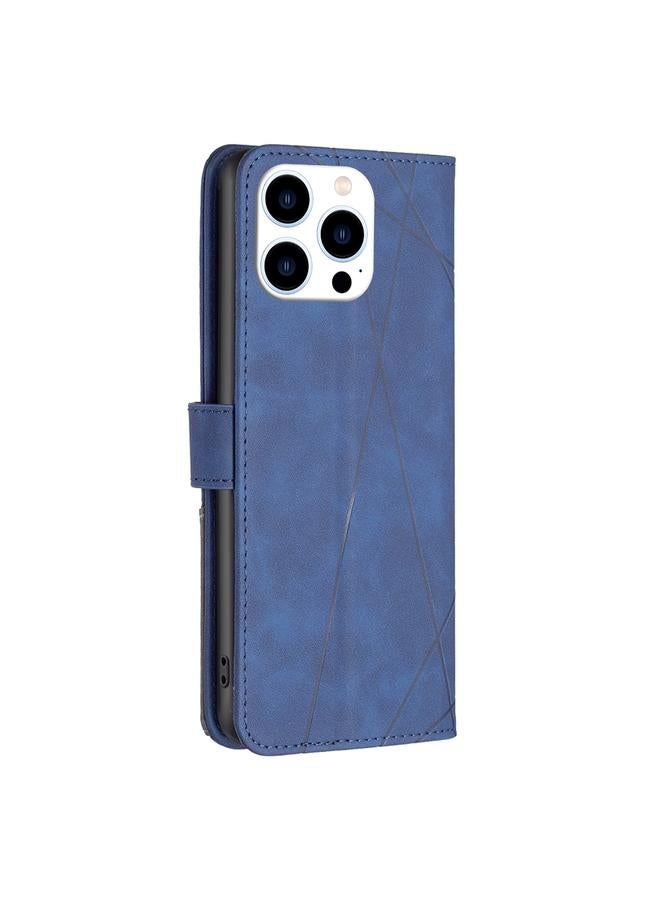 S-TOP Case For iPhone 15 Pro Magnetic Buckle Rhombus Texture Leather Phone Case - Image 3