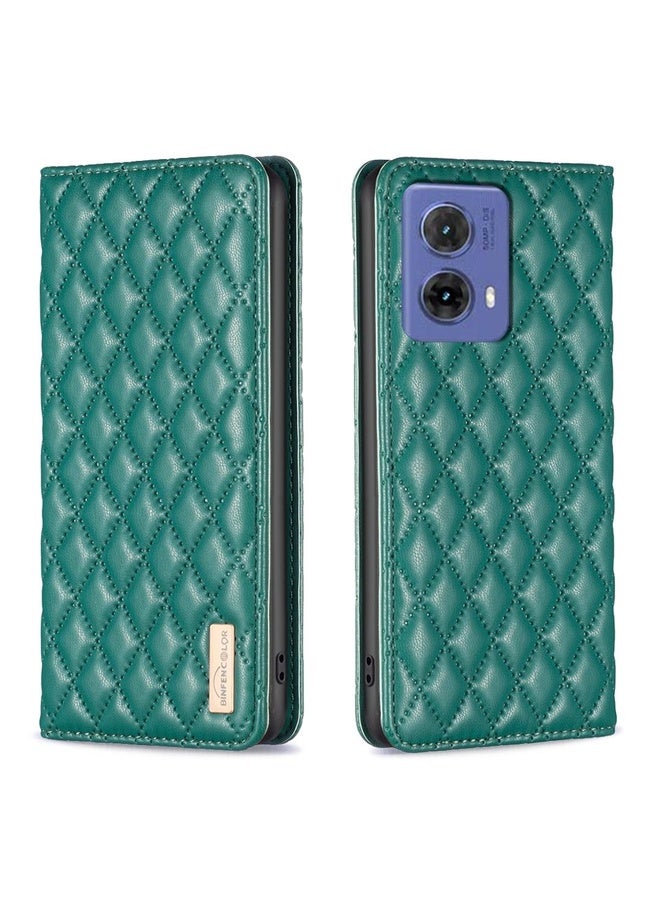 BURAQ Case Cover For Motorola Moto G85 Diamond Lattice Magnetic Leather Flip Phone Case(Green) - Image 1