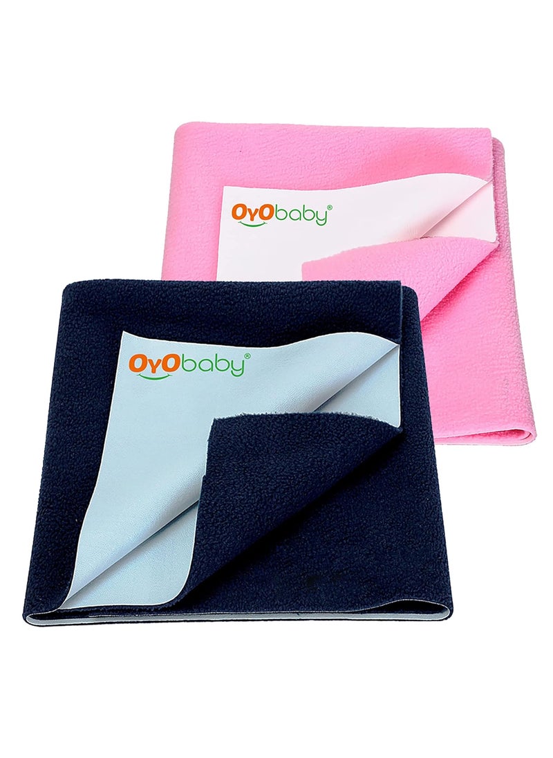 OYO BABY - OYO BABY - Instadry Anti-Piling Fleece Extra Absorbent - Quick Dry Sheet for Baby - Baby Bed Protector - Waterproof Baby Sheet - Large(140x100 Cm)- Combo - Dark Blue + Pink, Polycotton - Image 1