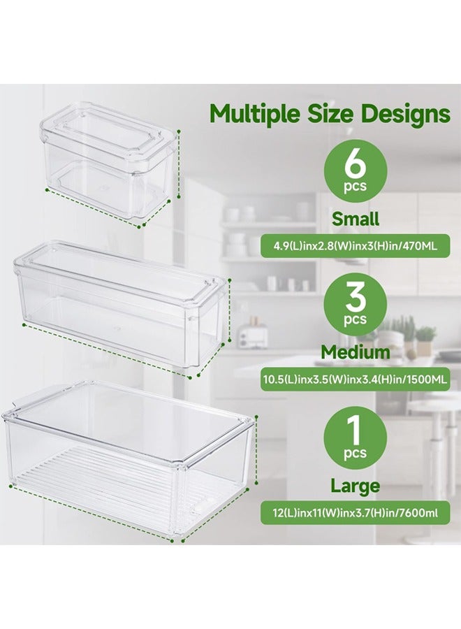 Hihonor Set of 10 Fridge Organizer, Stackable Refrigerator Organizer Bins with Lids, Fridge Organization and Food Storage Clear Containers, BPA-Free Plastic Pantry Storage Bins for Kitchen - Image 2