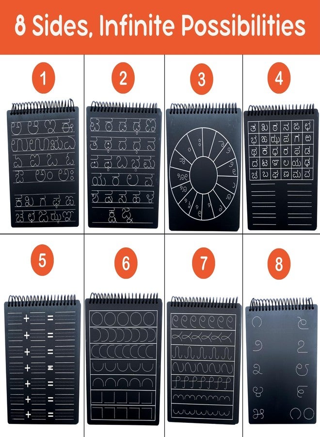 Berrybee لوحة الكتابة التمهيدية 8 في 1 من بيري بي، مستوحاة من منهج مونتيسوري | لوحة تتبع للأحرف، والحروف المتحركة، والحروف الساكنة، والأنماط | قابلة لإعادة الاستخدام لتدريب الكتابة اليدوية للأطفال من عمر 2 إلى 6 سنوات | تعليمية ومتينة (باللغة الكنادية) - Image 5