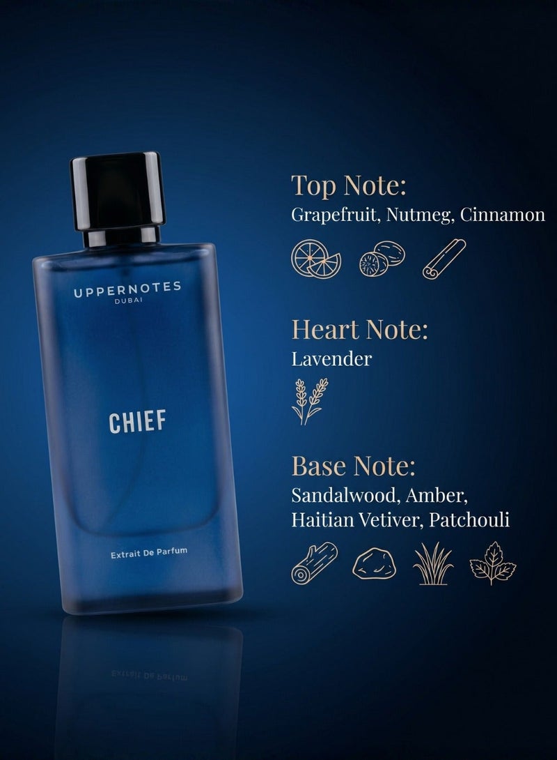 UpperNotes Chief Extrait De Parfum Men 80ml | Grapefruit Lavender Sandalwood Vetiver Amber | Fresh Spicy Masculine Long Lasting Daily Fragrance UAE - Image 2