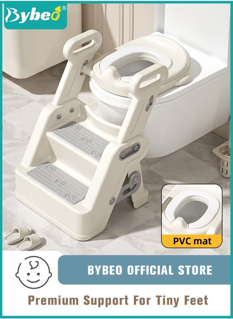 Bybeo 2-In-1 Baby Toilet Seat, Kids Potty Training Seat, Adjustable Baby Potty Seat With Ladder, Foldable Kids Potty Chair with Anti-Slip Pads  - Image 1