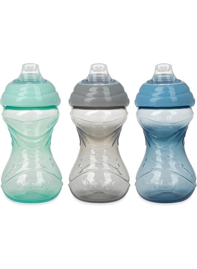 Nuby 3 Piece No-Spill Easy Grip Cup with Soft Flex Spout, Clik It Lock Feature, Neutral, 10 Ounce - Image 1
