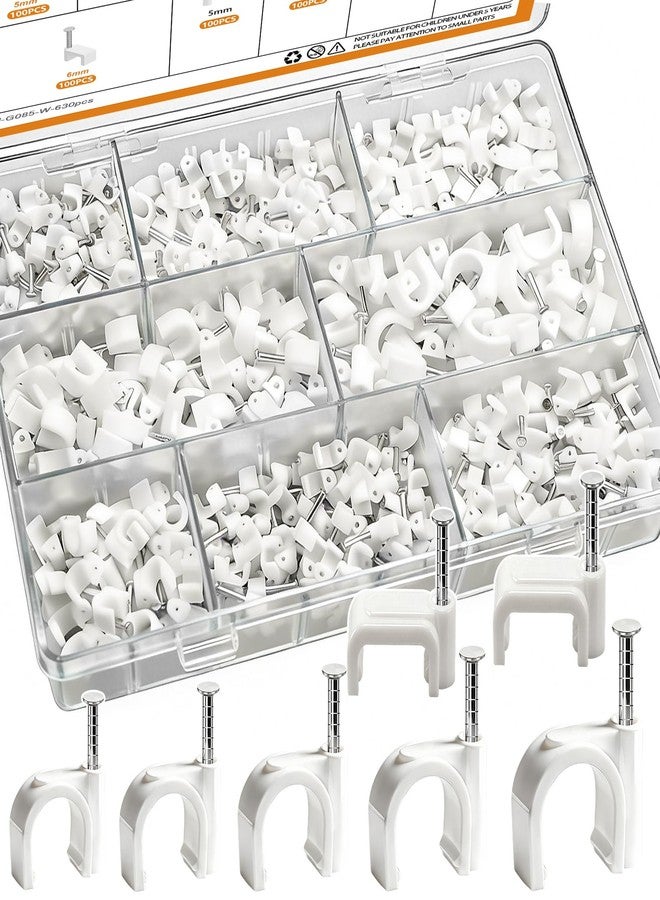 mankk 630PCS Cable Clips Nail in Cable Clips Wire Clips 4/5/6/8/10mm Round & Square Ethernet Cables Wall Clips for Cords RG6 RG59 CAT5 CAT6 RJ45 - Image 1
