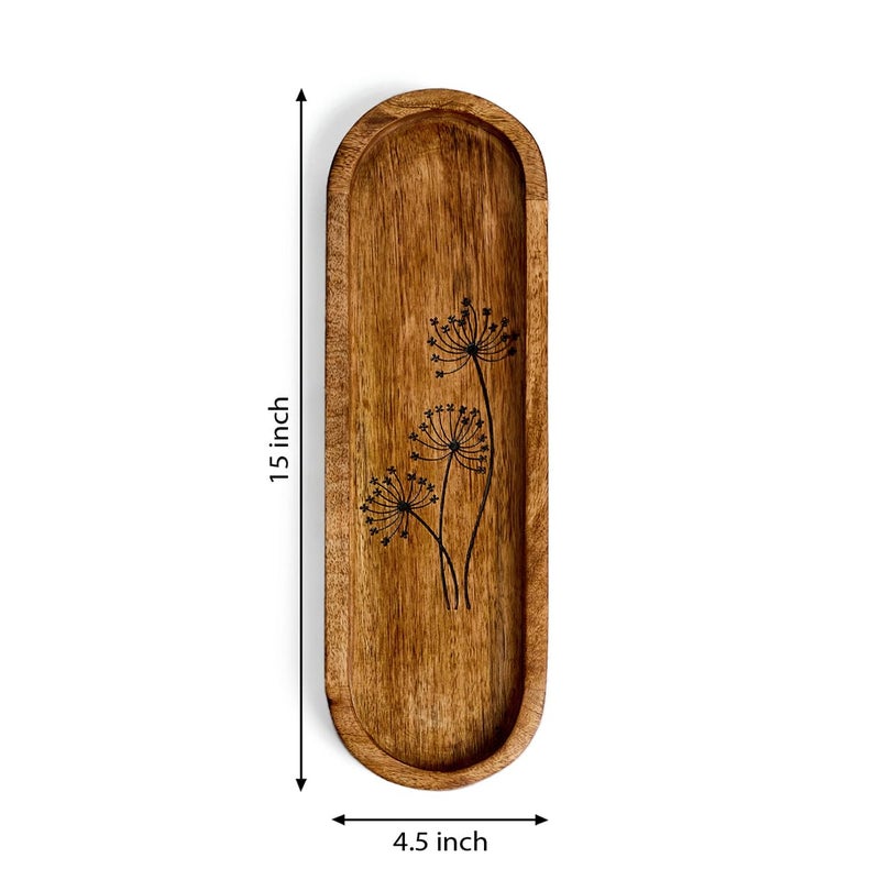 SAAGA Oval Mango Wood Platter for Kitchen & Dining - 15x4.5In - Food Plate, Snacks Tray, Tea Tray, Dinner Plates - Brown - Image 2