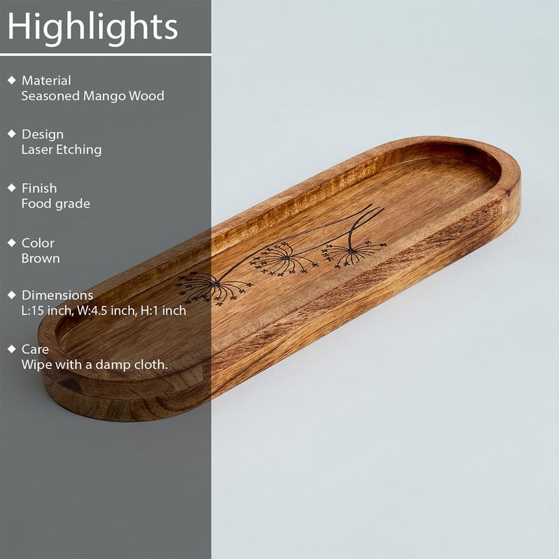 SAAGA Oval Mango Wood Platter for Kitchen & Dining - 15x4.5In - Food Plate, Snacks Tray, Tea Tray, Dinner Plates - Brown - Image 3