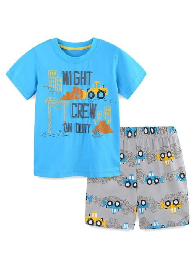 يونيكي Blue Crew Neck Short Sleeve Printed Tshirt & Shorts