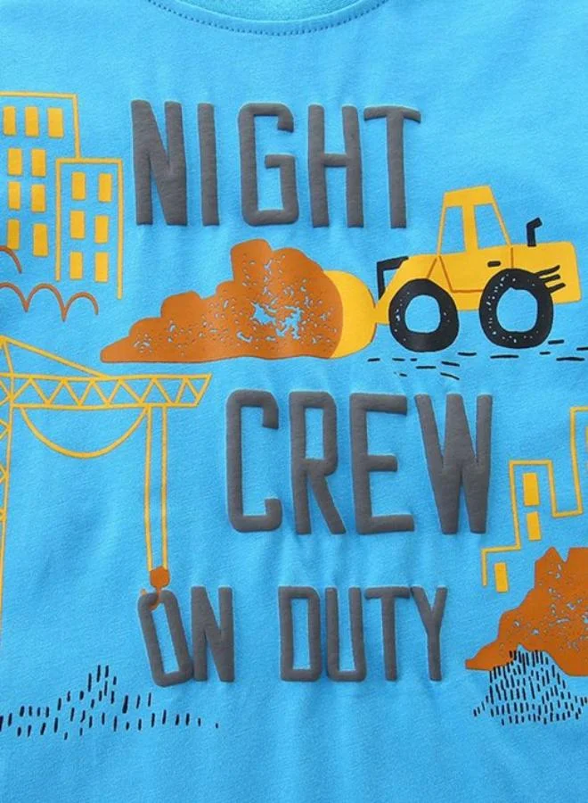 يونيكي Blue Crew Neck Short Sleeve Printed Tshirt & Shorts