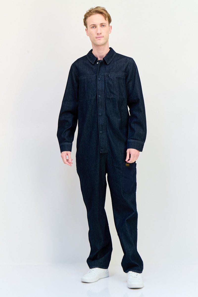 SALSA Men Long Sleeve Washed Jumpsuit, Navy - Image 1