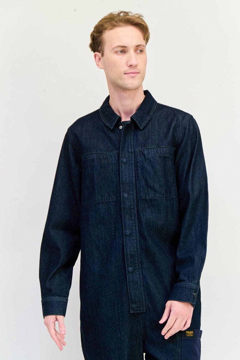 SALSA Men Long Sleeve Washed Jumpsuit, Navy - Image 4