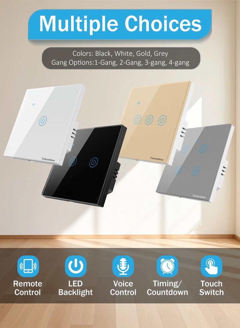 Tichondrius WiFi Smart Wall Light Switch, Compatible with Alexa and Google Home, Tuya APP Remote Control, No Neutral Wire Required, No Hub Required, Timing Function, Voice Control （White-1gang） - Image 5