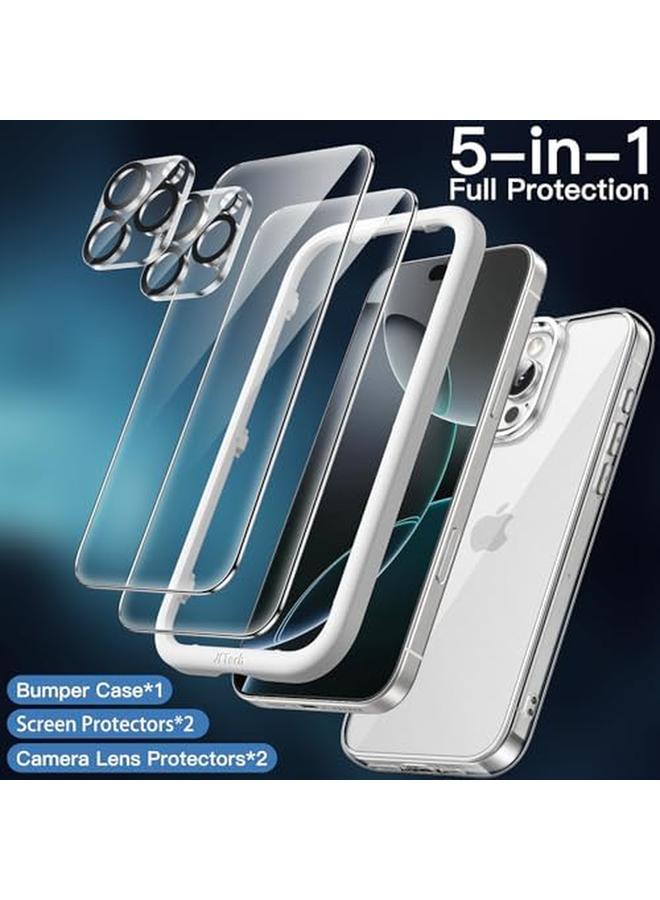 جي تيك جراب 5 في 1 لهاتف Iphone 16 Pro Max مقاس 6.9 بوصة مع قطعتين من واقيات الشاشة الزجاجية المقواة وواقيات عدسة الكاميرا، غطاء هاتف مقاوم للصدمات غير قابل للاصفرار وشفاف - Image 3