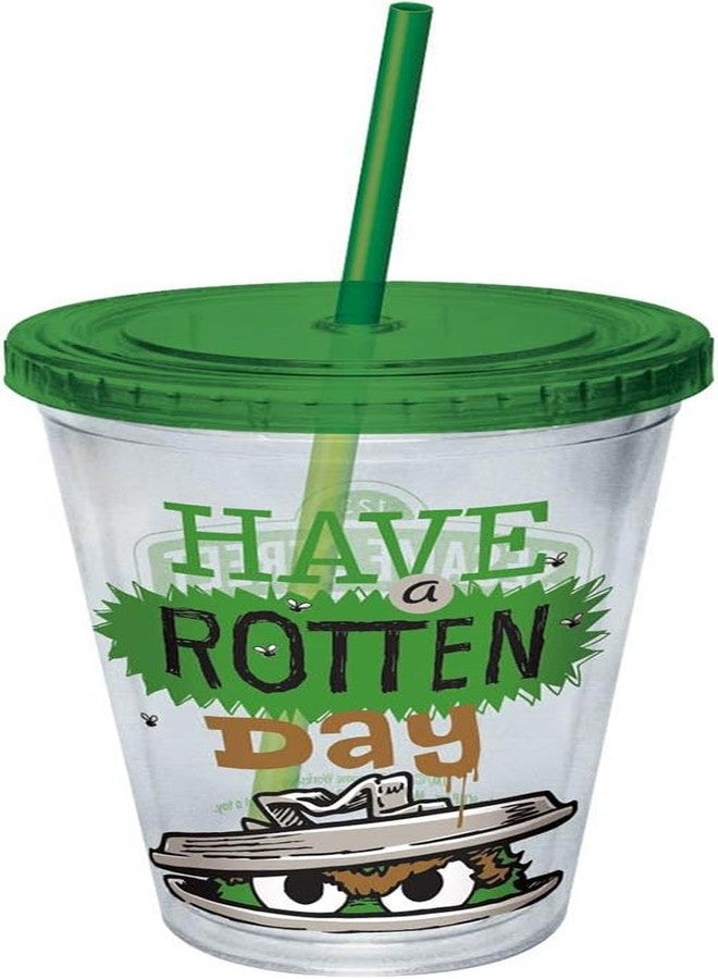 ICUP Oscar Have a Rotten Day Green Lid Plastic Cup with Straw, 16-Ounce, Clear - Image 1