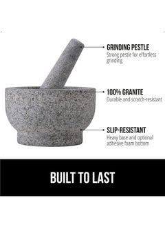 Gorilla Grip Gorilla Grip Heavy Duty 100% Granite Mortar and Pestle Set, Slip Resistant Foam Base, Grind Spice and Herbs, Stone Molcajete Bowl for Guacamole, Salsa, Garlic Crusher Kitchen Tool, 2 Cup, Gray  - Image 2