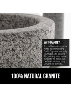 Gorilla Grip Gorilla Grip Heavy Duty 100% Granite Mortar and Pestle Set, Slip Resistant Foam Base, Grind Spice and Herbs, Stone Molcajete Bowl for Guacamole, Salsa, Garlic Crusher Kitchen Tool, 2 Cup, Gray  - Image 3