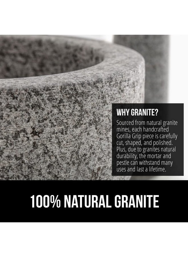 غوريلا جريب - مجموعة هاون ومدقة من الجرانيت بنسبة 100% من Gorilla Grip شديدة التحمل، قاعدة إسفنجية مقاومة للانزلاق، لطحن التوابل والأعشاب، وعاء مولكاخيتي حجري للجواكامولي والصلصة وهرس الثوم، أداة مطبخ، كوبين، رمادي - Image 1