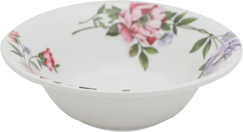 Abir Melamine Deep Round Bowl 13 CM / 5.12 INCH White Floral Design For Food Kitchen Use Outdoor & Restaurant Decorative Multi Purpose for Serving Soups Salads and Cereals Etc - Image 1