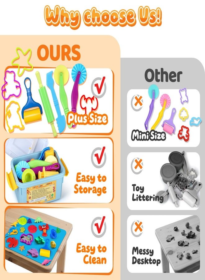 VConejo Dough Tools Play Sets for Kids, 37pcs Clay and Dough Accessories with Storage Container, Mat, Cutters, Rolling Pins, Safety Scissors, Stamps, Animal and 3D Dino Makers for Boys Girls - Image 3