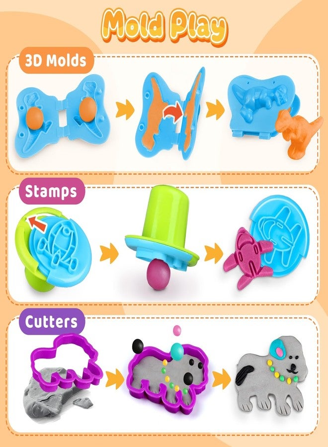 VConejo Dough Tools Play Sets for Kids, 37pcs Clay and Dough Accessories with Storage Container, Mat, Cutters, Rolling Pins, Safety Scissors, Stamps, Animal and 3D Dino Makers for Boys Girls - Image 4
