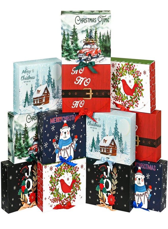 WLUSEAXI 12Pack Christmas Gift Boxes with Lids, 10.6×7.8×3.1 Inch Large Christmas Boxes for Presents, 6 Style Xmas Themed Pattern Holiday Boxes for Gifts, Xmas Party Favor - Image 1