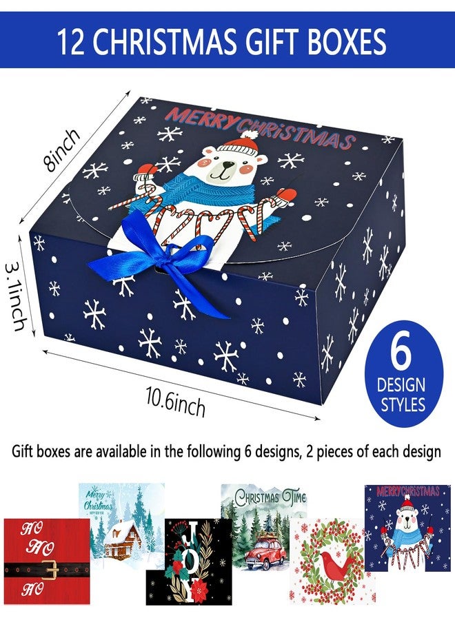 WLUSEAXI 12Pack Christmas Gift Boxes with Lids, 10.6×7.8×3.1 Inch Large Christmas Boxes for Presents, 6 Style Xmas Themed Pattern Holiday Boxes for Gifts, Xmas Party Favor - Image 2
