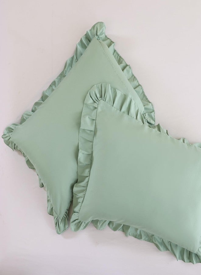 JANZAA King Size Comforter Set Sage Green Comforter Set 3PCS（1 Ruffled Comforter Set and 2 Pillowcases Fluffy Comforter Set Vintage Farmhouse Shabby Chic Bedding Soft All Season - Image 5