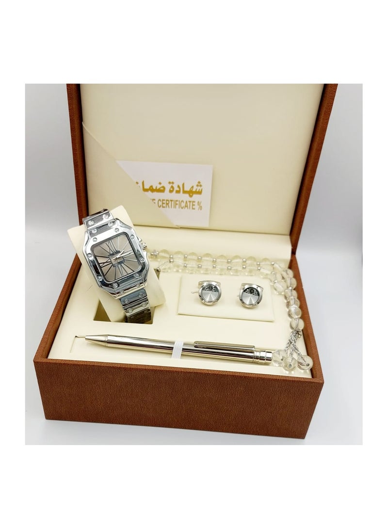 مونتيرا طقم رجالي مكون من ٤ قطع ساعة وقلم وكبك وسبحه