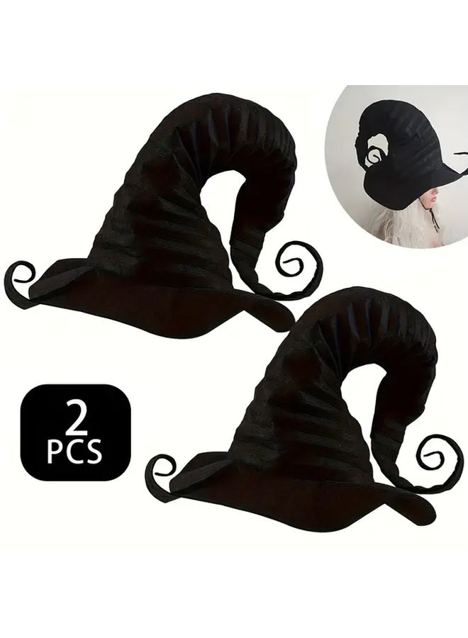 Large Black Witches Hat With Pleats Pointed Brim For Halloween Costume - Image 1