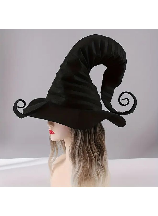 Large Black Witches Hat With Pleats Pointed Brim For Halloween Costume - Image 2