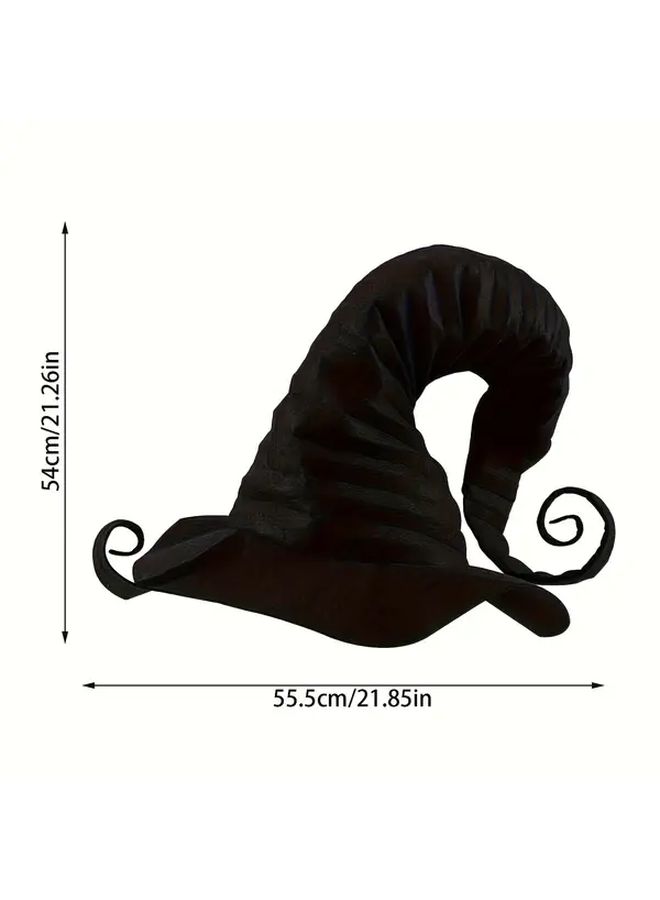Large Black Witches Hat With Pleats Pointed Brim For Halloween Costume - Image 3