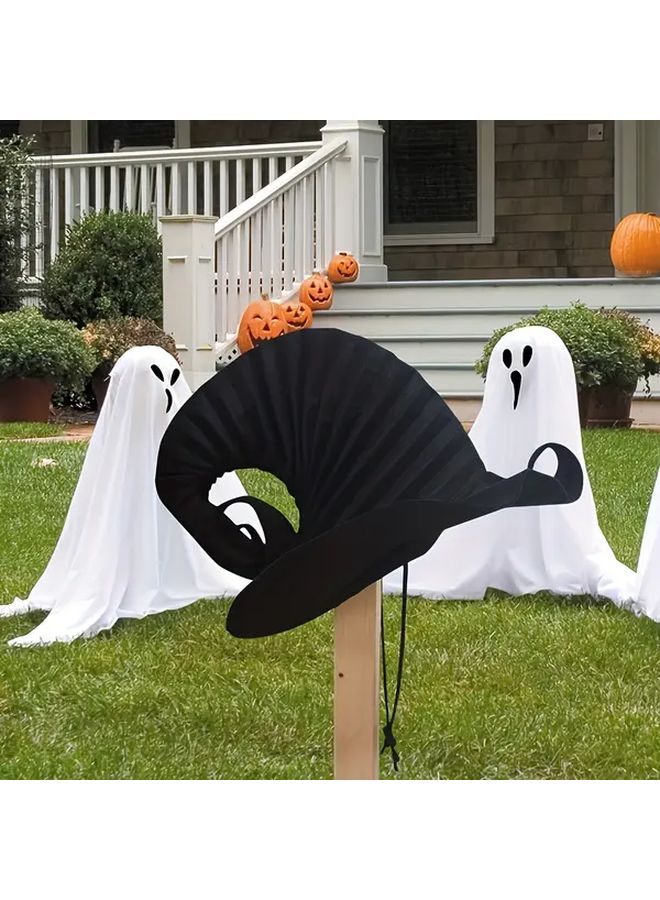 Large Black Witches Hat With Pleats Pointed Brim For Halloween Costume - Image 5