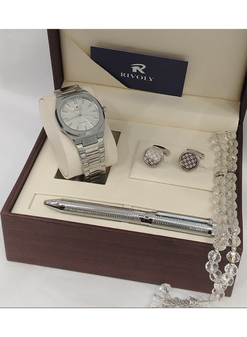 Rivoli Men's Gift Set containing a wristwatch, pen, cufflinks and prayer beads.