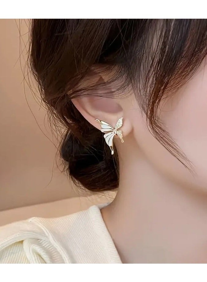 Butterfly Stud Earrings, Sweet Petite Wings With Rhinestones, Fashionable Simple Korean Style, Versatile Chic Trendy Accessory - Image 4