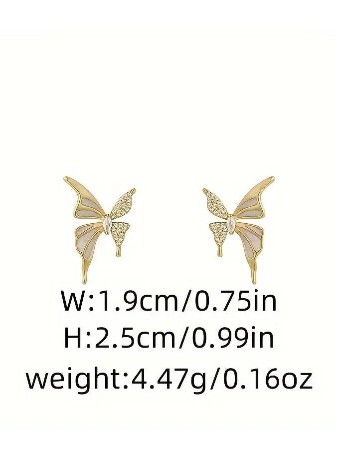 Butterfly Stud Earrings, Sweet Petite Wings With Rhinestones, Fashionable Simple Korean Style, Versatile Chic Trendy Accessory - Image 5